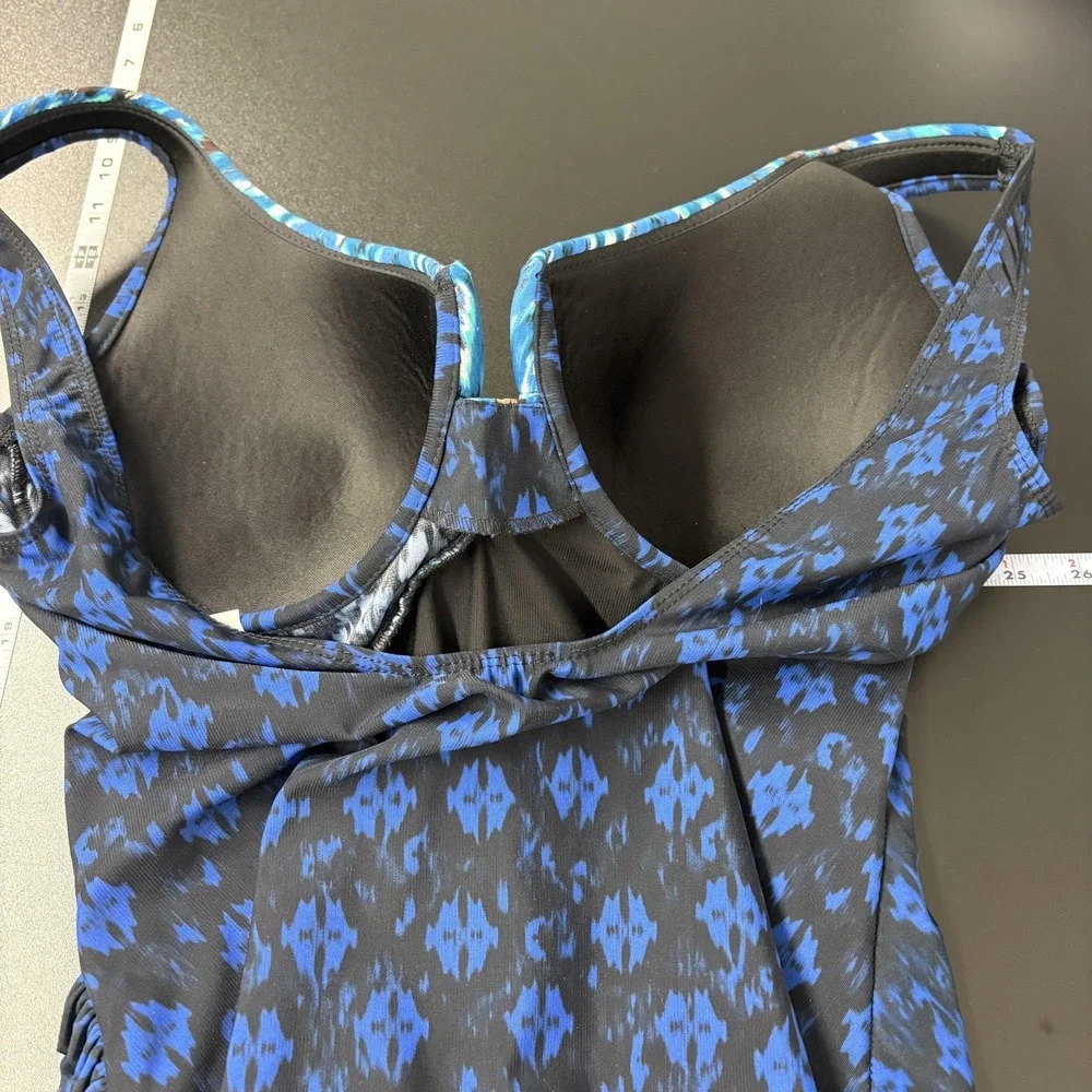 Miraclesuit Swimsuit Womens 16 Blue Ikat One Piece Tank Ruched Slimming Underwir - Picture 4 of 12